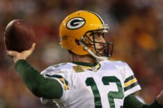 Quarterback Aaron Rodgers of the Green Bay Packers in action against the Washington Redskins during the NFC Wild Card Playoff game at FedExField in 2016