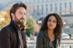 Tom Mison and Lyndie Greenwood in the 'Columbia' Season 4 premiere episode of Sleepy Hollow