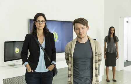 Carrie-Anne Moss and Marshall Allman in Humans