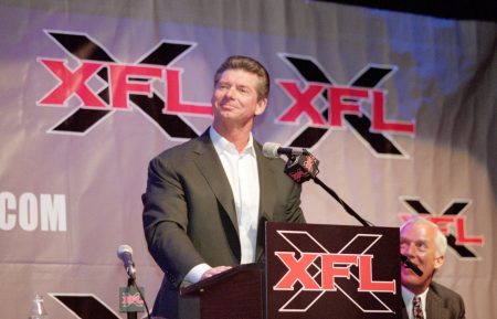 Vince McMahon talks during a press conference for the XFL in 2000