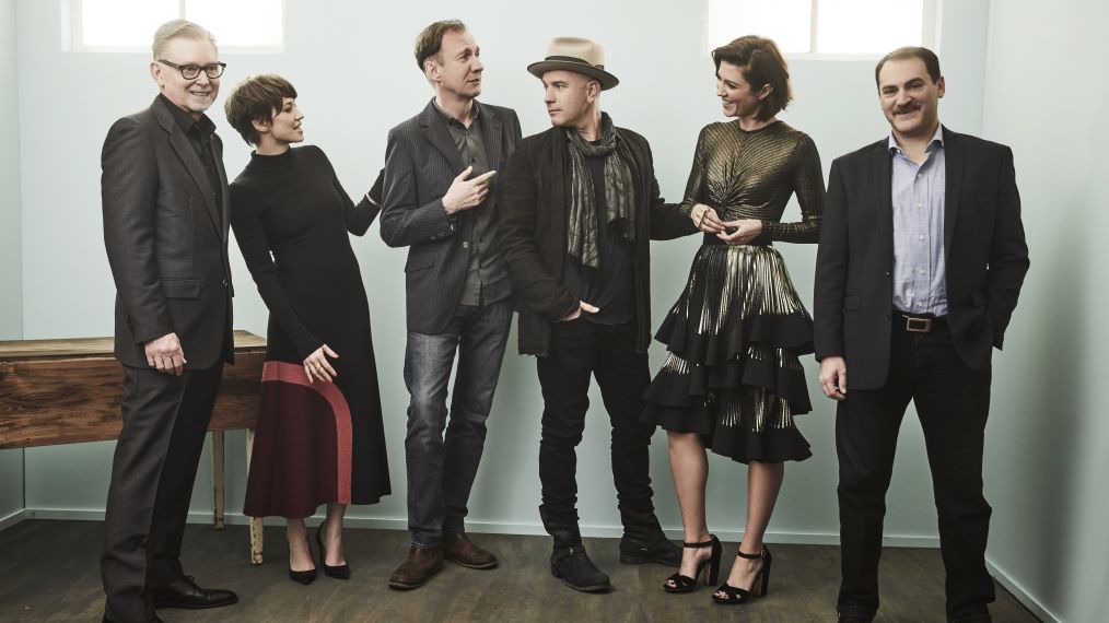 Executive producer Warren Littlefield, actors Carrie Coon, David Thewlis, Ewan McGregor, Mary Elizabeth Winstead, and Michael Stuhlbarg of the television show 'Fargo' pose during the FX portion of the 2017 Winter Television Critics Association Press Tour