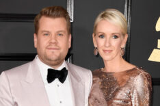 Host James Corden and Julia Carey attend The 59th GRAMMY Awards at STAPLES Center