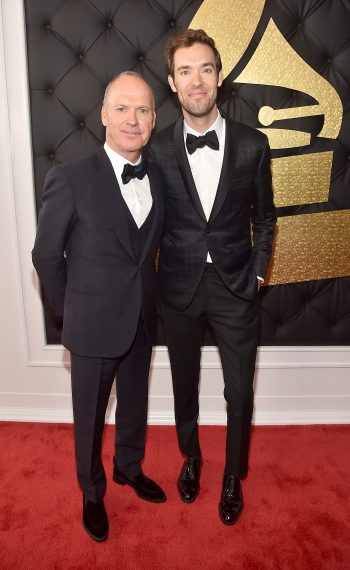 Actor/Dad Michael Keaton and Songwriter/Son Sean Douglas attend The 59th Grammy Awards