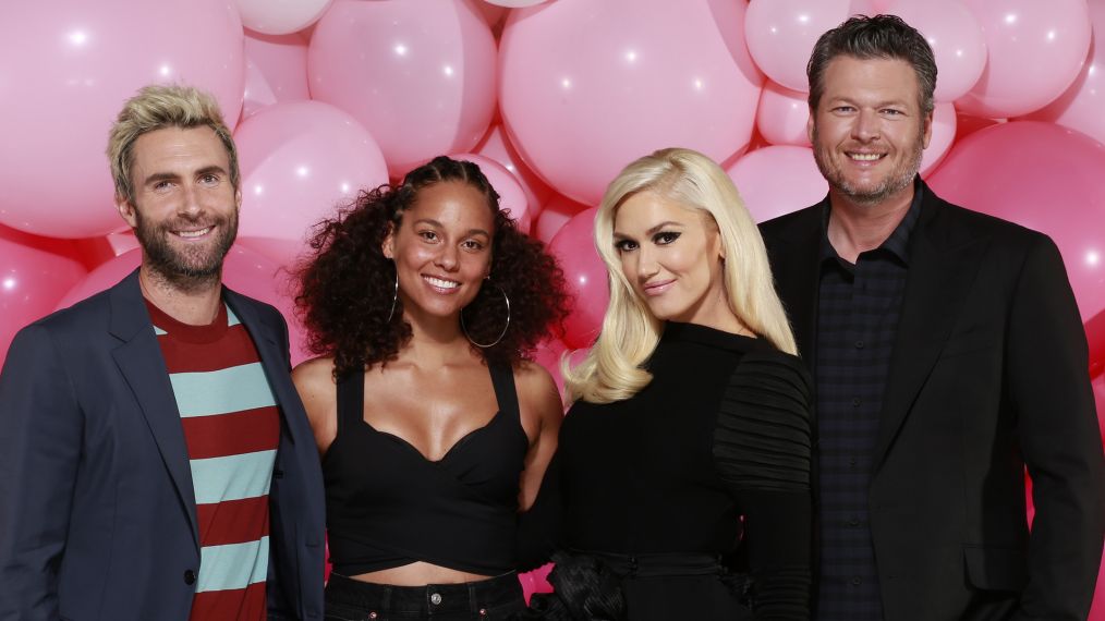 Pictured: (l-r) Adam Levine, Alicia Keys, Gwen Stefani, Blake Shelton; The Voice coaches Feel the Love as they prepare for the new season, premiering Monday, February 27.; The Voice coaches