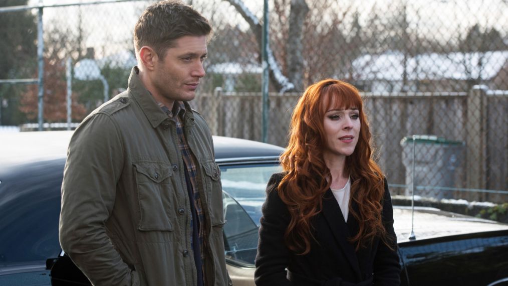 Jensen Ackles as Dean and Ruth Connell as Rowena in Supernatural