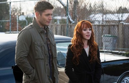 Jensen Ackles as Dean and Ruth Connell as Rowena in Supernatural