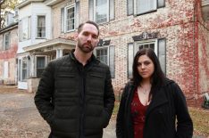 Nick Groff and Katrina Weidman outside New Jersey's White Hill Mansion in Paranormal Lockdown