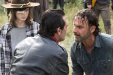 Chandler Riggs as Carl Grimes, Jeffrey Dean Morgan as Negan, Andrew Lincoln as Rick Grimes - The Walking Dead - Season 7 finale