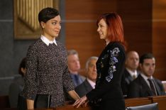 Cush Jumbo as Lucca Quinn and Carrie Preston as Elsbeth in The Good Fight - 'Not So Grand Jury'