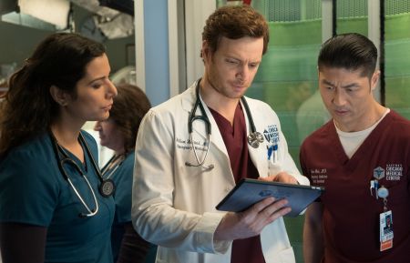 Lorena Diaz as Nurse Doris, Nick Gehlfuss, Brian Tee in Chicago Med