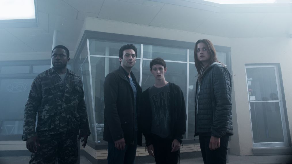 The cast of The Mist - Bryan Hunt (Okezie Morro), Kevin Copeland (Morgan Spector), Adrian Garf (Russell Posner) and Mia Lambert (Danica Curcic)