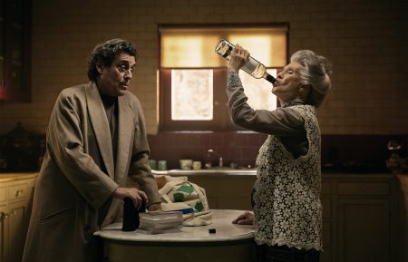 Ian McShane as Mr. Wednesday and Cloris Leachman as Zorya Vechernyaya in American Gods - Season 1