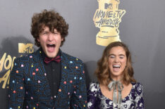 Brett Dier and Haley Lu Richardson attend the 2017 MTV Movie And TV Awards