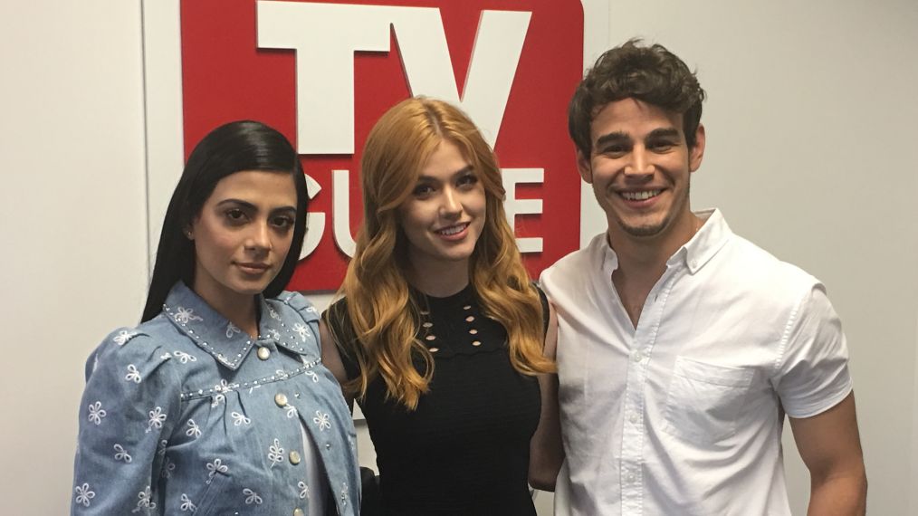 Emeraude Toubia, Katherine McNamara, Alberto Rosende of Shadowhunters in the TV Guide offices