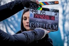 Morena Baccarin as Leslie Thompkins behind the scenes of Gotham