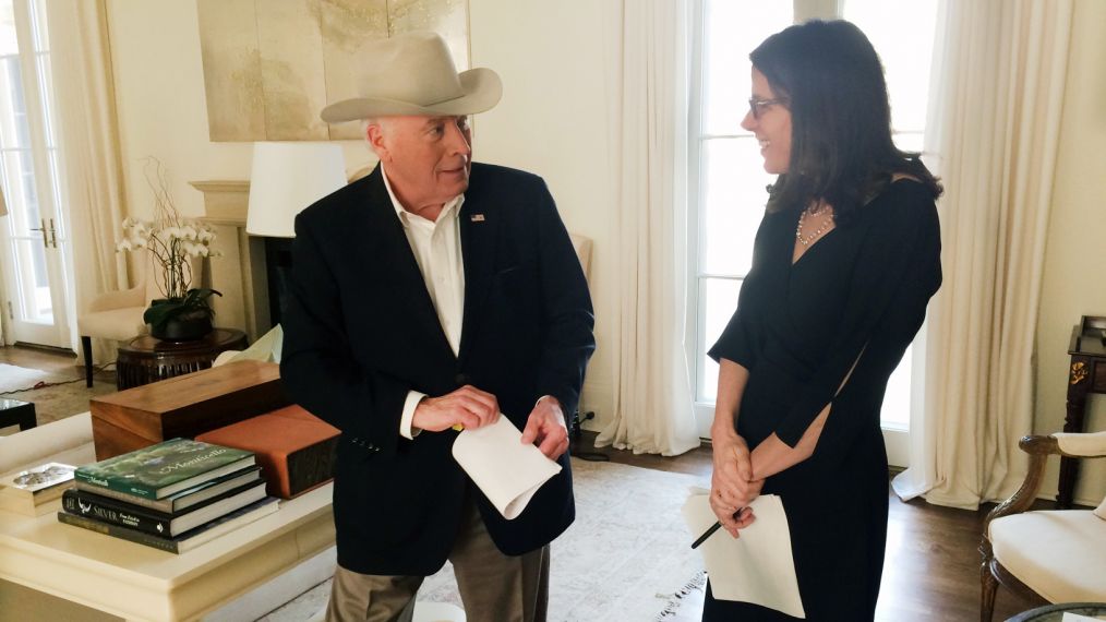 Former Vice President Dick Cheney and filmmaker Alexandra Pelosi behind the scenes of The Words That Built America