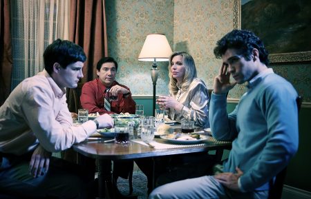 Nico Tortorella, Benito Martinez, Courtney Love, and Myko Olivier in Lifetime's 'Menendez: Blood Brothers'