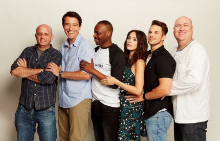 Timeless - Eric Kripke, Goran Visnjic, Malcolm Barrett, Abigail Spencer, Matt Lanter, and Shawn Ryan pose for a portrait during Comic-Con 2017