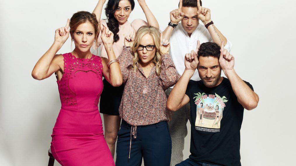 Tricia Helfer, Aimee Garcia, Rachael Harris, Kevin Alejandro, and Tom Ellis from Fox's 'Lucifer' pose for a portrait during Comic-Con 2017