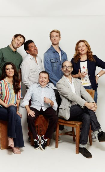 Nasim Pedrad, Michael Cassidy, Oscar Nunez, Ken Hall, Bjorn Gustafsson, Brian Huskey and Ana Gasteyer from TBS' 'People of Earth' pose for a portrait during Comic-Con 2017