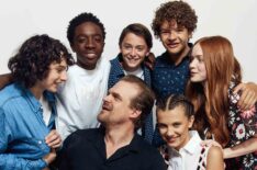 TV Insider Studios - Stranger Things - Finn Wolfhard, Caleb McLaughlin, David Harbour, Noah Schnapp, Gaten Matarazzo, Millie Bobby Brown, and Sadie Sink