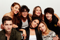 Lindsey Morgan, Bob Morley, Tasya Teles, Christopher Larkin, Richard Harmon, Marie Avgeropoulos, and Eliza Taylor from CW's 'The 100' pose for a portrait TV Insider Studios The 100 during Comic-Con 2017