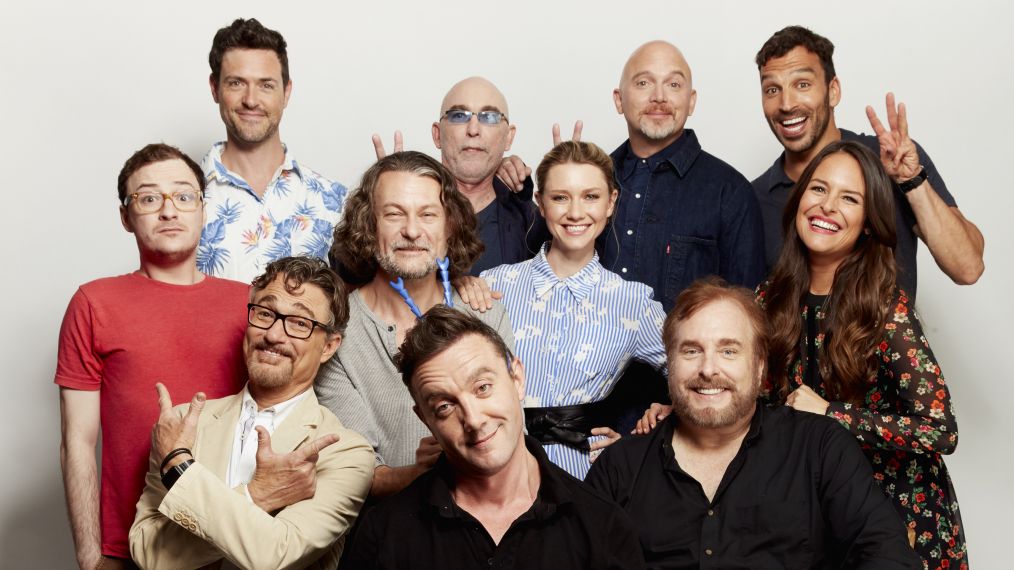 The Tick cast and crew- Griffin Newman, Brendan Hines, Barry Josephson, Ben Edlund, Jackie Earle Haley, Peter Serafinowicz, Valorie Curry, Michael Cerveris, David Fury, Scott Speiser, and Yara Martinez