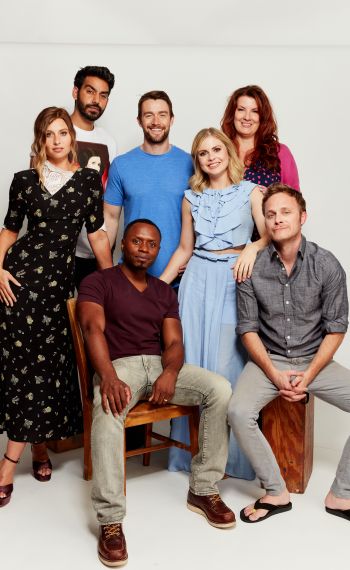 Aly Michalka, Rahul Kohli, Malcolm Goodwin, Robert Buckley, Rose McIver, Diane Ruggiero, David Anders from CW's 'iZombie' pose for a portrait during Comic-Con 2017