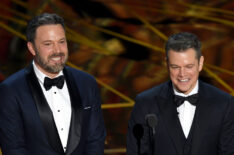 Ben Affleck and Matt Damon speak onstage during the 89th Annual Academy Awards