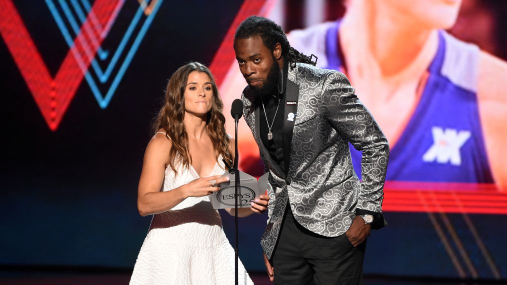 Danica Patrick and Richard Sherman speak onstage at The 2017 ESPYS