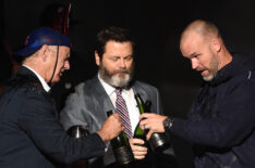 Actors Bill Murray and Nick Offerman and MLB player David Ross accept the Best Moment award on behalf of the 2016 World Series champion Chicago Cubs onstage at The 2017 ESPYS