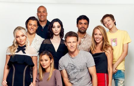 The Gifted - Natalie Alyn Lind, Blair Redford, Coby Bell, Emma Dumont, Sean Teale, Amy Acker, Percy Hynes-White, Jamie Chung, and Stephen Moyer pose for a portrait during Comic-Con 2017