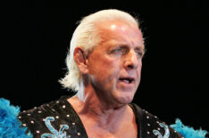 Ric Flair looks on while awaiting the entrance of Hulk Hogan during the Hulkamania Tour at the Burswood Dome in 2009