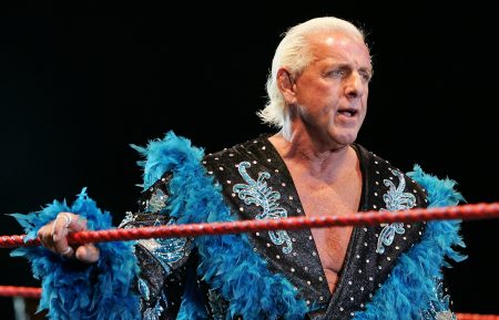 Ric Flair looks on while awaiting the entrance of Hulk Hogan during the Hulkamania Tour at the Burswood Dome in 2009