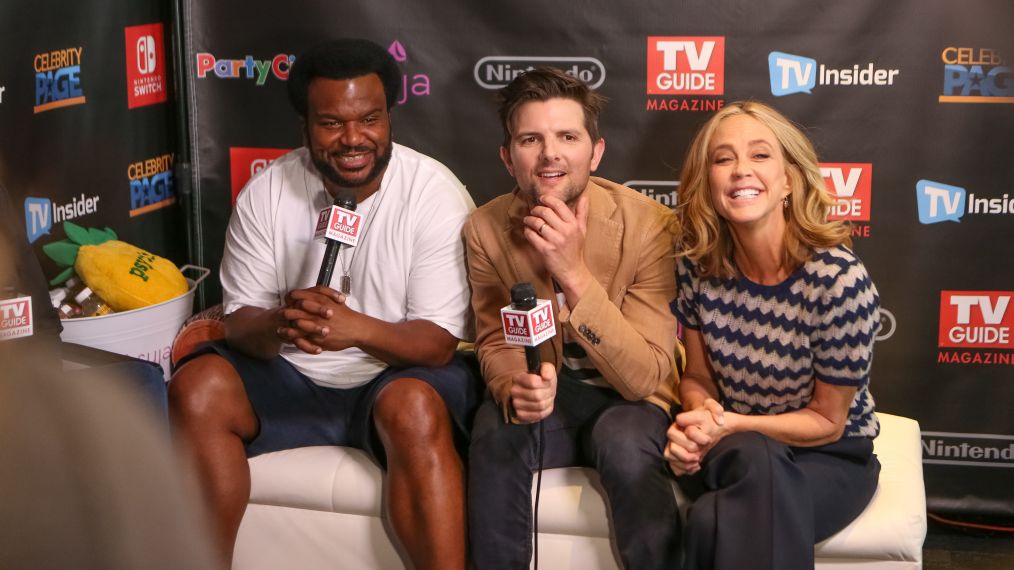 Craig Robinson, Adam Scott, and Ally Walker at the TV Insider Studios at Comic-Con 2017