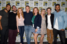 Arjun Gupta, Damian Holbrook, Katherine McNamara, Alan Tudyk, Ana Gasteyer, Rose McIver, Ben McKenzie, and Ricky White at the TV Guide Magazine 'Fan Favorites' panel during Comic-Con International 2017