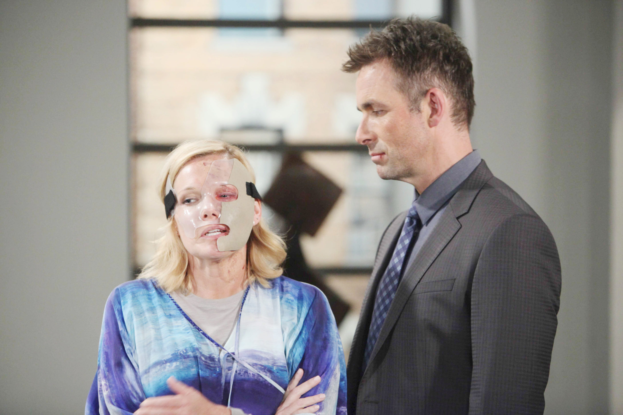 General Hospital - Maura West in a face mask with James Patrick Stuart