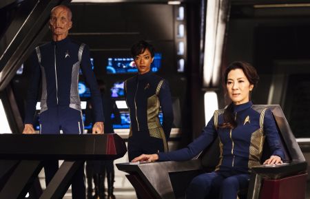 Star Trek: Discovery - Doug Jones as Lieutenant Saru; Sonequa Martin-Green as First Officer Michael Burnham; Michelle Yeoh as Captain Philippa Georgiou