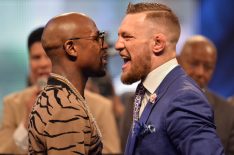 Professional boxer Floyd Mayweather Jr and UFC Lightweight Champion Conor McGregor appear at Wembley SSE on the final leg of their World Tour in London
