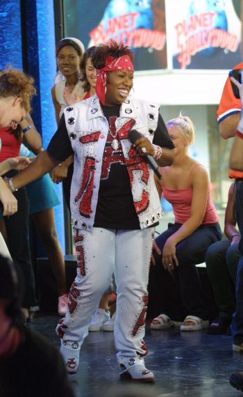 Missy Elliott on stage during a special week of hip hop on TRL at the MTV studios