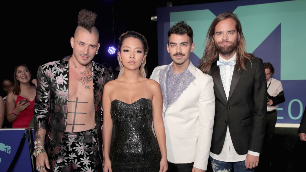 Cole Whittle, JinJoo Lee, Joe Jonas, and Jack Lawless of musical group DNCE attend the 2017 MTV Video Music Awards