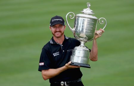 Jimmy Walker celebrates with the Wanamaker Trophy after winning the 2016 PGA Championship