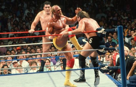 Hulk Hogan battles Ted DiBiase at the 1988 SummerSlam with Andre the Giant