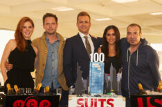 Sarah Rafferty, Patrick J. Adams, Gabriel Macht, Meghan Markle, and Rick Hoffman celebrate 100 episodes of 'Suits'