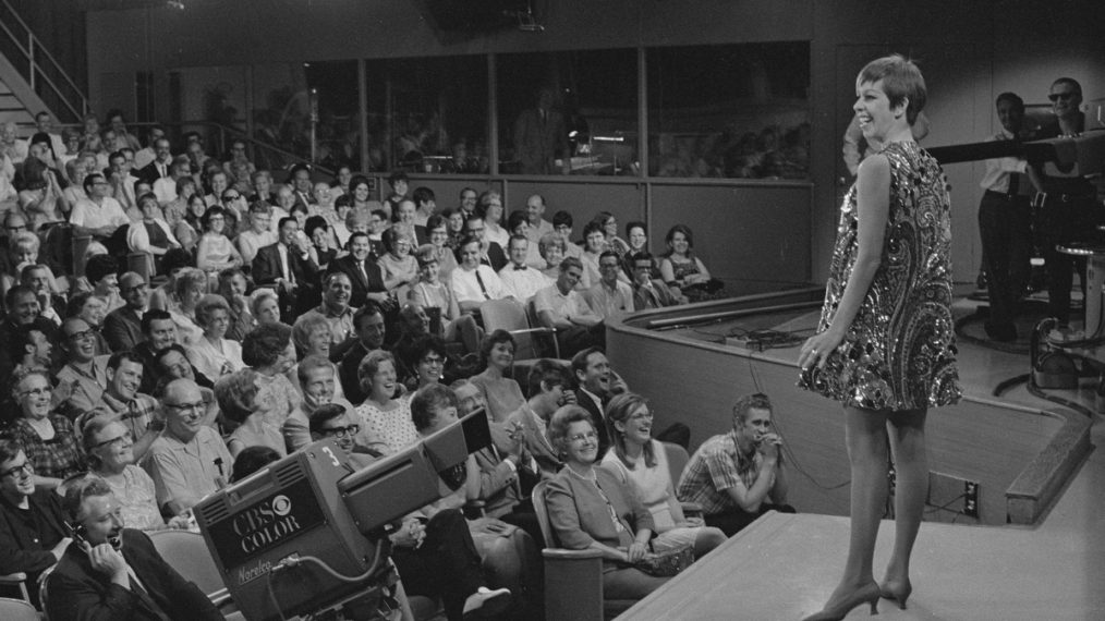 Carol Burnett interacting with the audience of The Carol Burnett Show in 1967