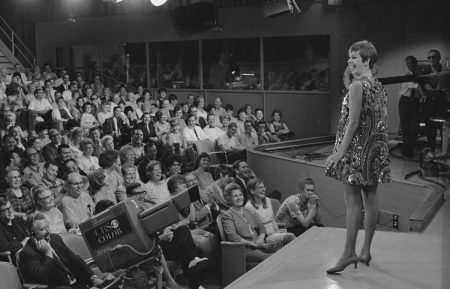 Carol Burnett interacting with the audience of The Carol Burnett Show in 1967