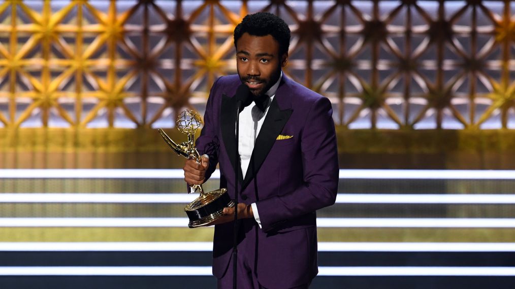 Donald Glover accepts Outstanding Directing for a Comedy Series for 'Atlanta' (episode 'B.A.N.') onstage during the 69th Annual Primetime Emmy Awards