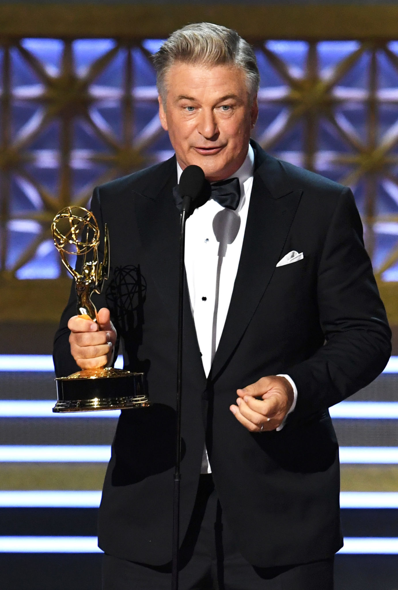 Alec Baldwin accepts Outstanding Supporting Actor in a Comedy Series for 'Saturday Night Live' onstage during the 69th Annual Primetime Emmy Awards