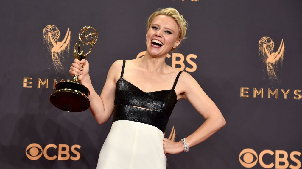 Kate McKinnon, winner of Outstanding Supporting Actress in a Comedy Series for Saturday Night Live, poses in the press room during the 69th Annual Primetime Emmy Awards
