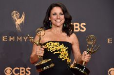 Actor Julia Louis-Dreyfus, winner of the award for Outstanding Comedy Actress for 'Veep,' poses in the press room during the 69th Annual Primetime Emmy Awards